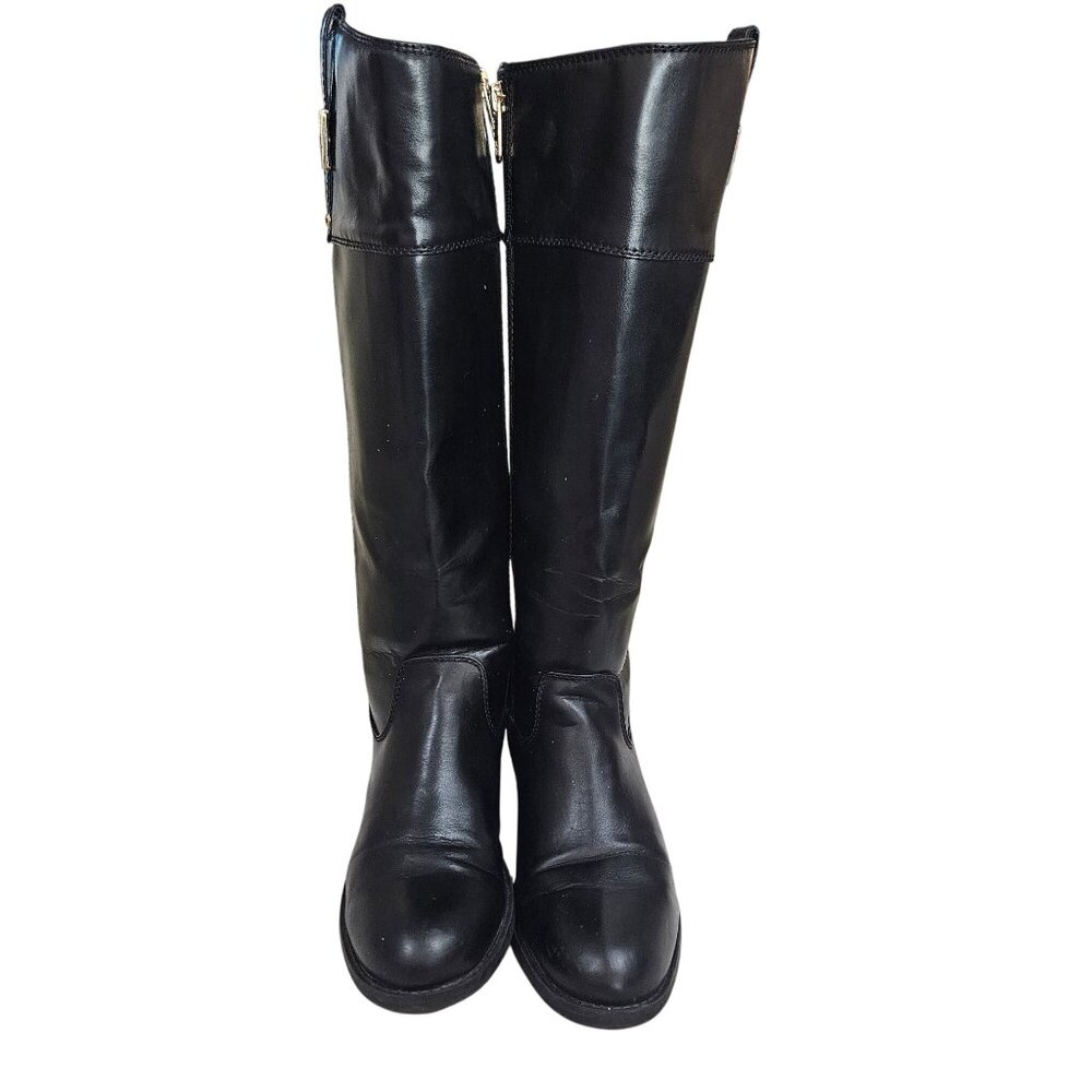 Tommy Hilfiger Womens Black Leather Tall Riding Boots Size 8.5M